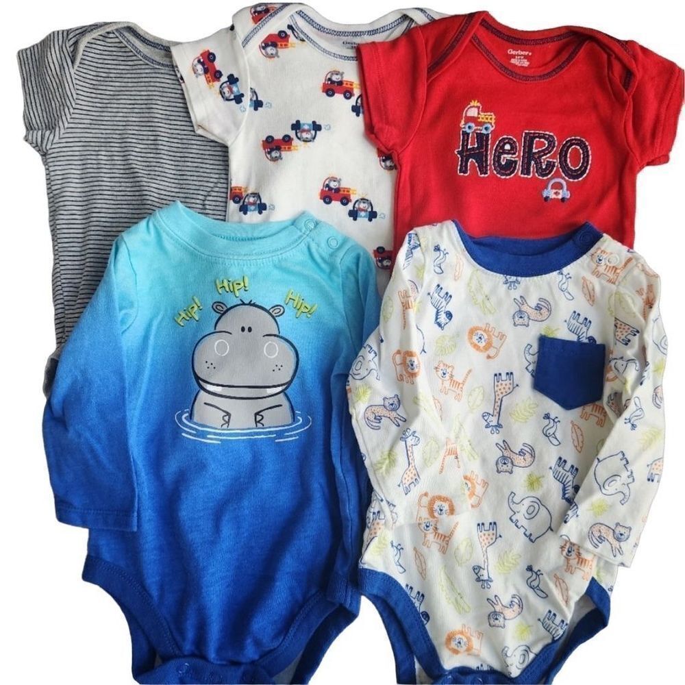 Gerber baby boy long short sleeve bodysuit one piece firetrucks jungle animals 3